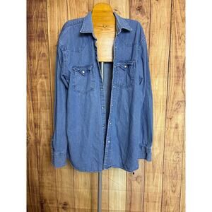 Forge Workwear Denim Button Down Shirt Pearl Snaps Men's Size XLT